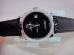 Replica Rolex Datejust Black Face Black Leather Strap Watch